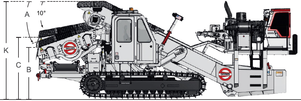 A drawing of the front of an excavator.