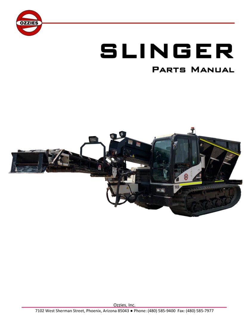 A picture of the front cover of the slinger parts manual.