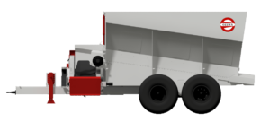 A large dump truck with the rear end open.